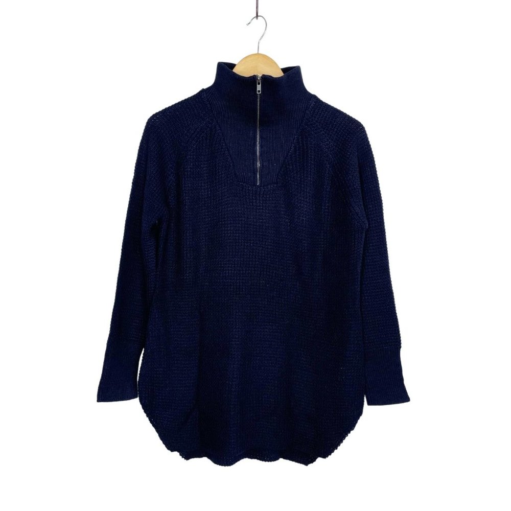 NEW RDI Quarter Zip Hi-Lo Waffle Pullover Sweater in Navy
